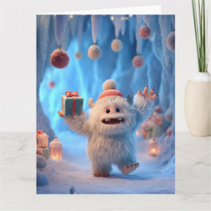 Adorable Fluffy Yeti Creature Celebrating Card