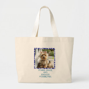 "Adorable Fluffy Yorkshire Terrier on the Porch Large Tote Bag