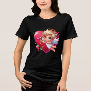 Adorable Flying Cupid with Heart & Arrow Tri-Blend Shirt