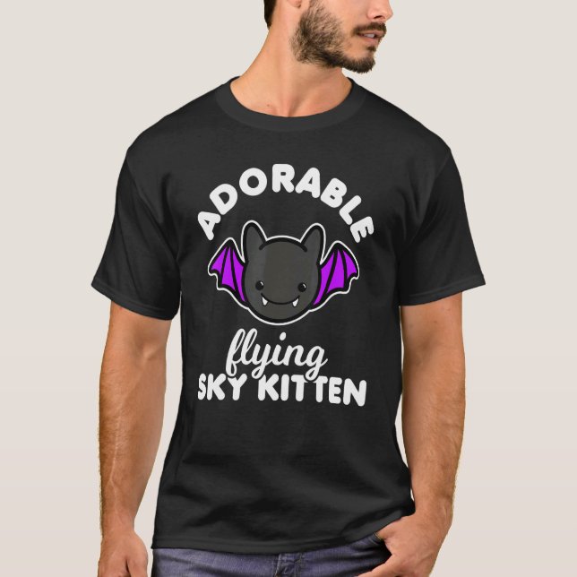 Adorable Flying Sky Kitten Bat Pastel Goth Hallowe T-Shirt (Front)