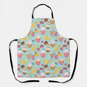 Adorable Food Items Illustration Pattern Apron