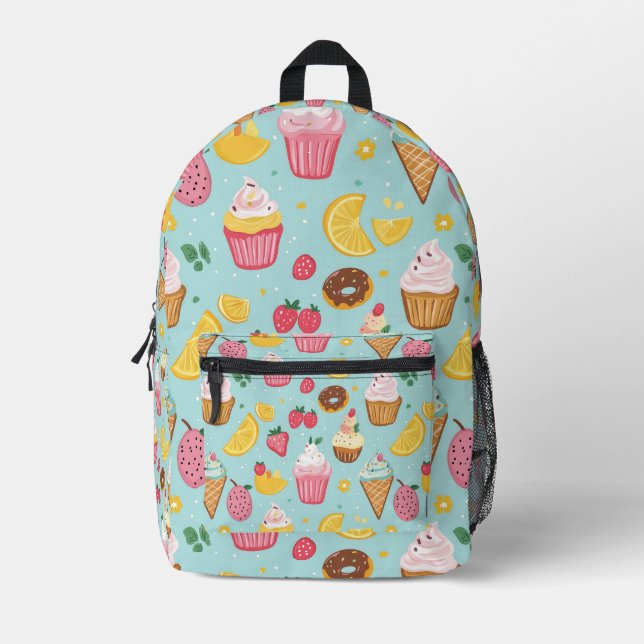 Adorable Food Items Illustration Pattern Printed Backpack (Front)