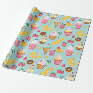 Adorable Food Items Illustration Pattern Wrapping Paper