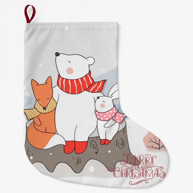 Adorable Forest Animals Large Christmas Stocking (Front)