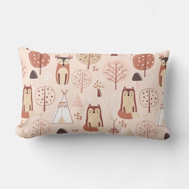 Adorable Forest Animals Lumbar Pillow (Front)