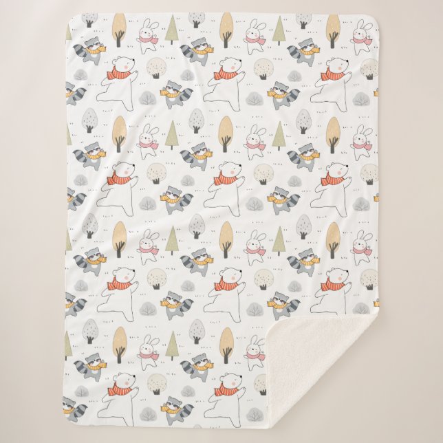Adorable Forest Animals Sherpa Blanket (Front)