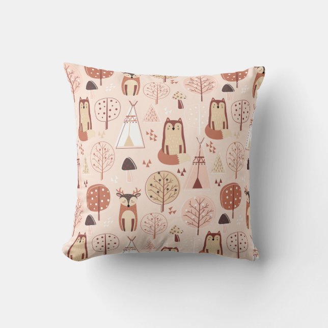 Adorable Forest Animals Throw Pillow (Front)