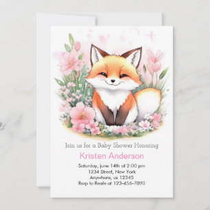 Adorable Forest Fox Adventure Girl Baby Shower Invitation