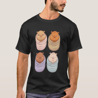 Adorable Four Capybaras Swaddle Cute Baby Capybara T-Shirt