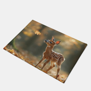 Adorable Fowl Watching a Falling Leaf in a Serene  Doormat