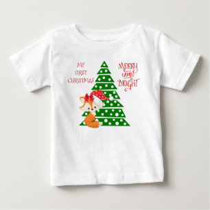 Adorable Fox and Christmas Tree Baby T-Shirt