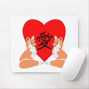 Adorable Fox Cartoon Love Heart Mouse Pad