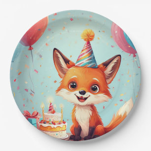 Adorable Fox Celebrating a Cheerful Birthday Paper Plate