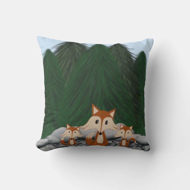 Adorable Fox Family Throw Pillow (Front)