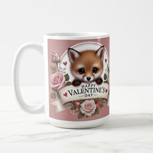 Adorable Fox Illustration with Roses Coffee Mug (Left)