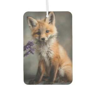 Adorable Fox Kit Holding Lavender Flowers Air Freshener