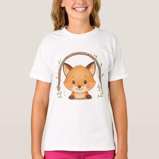 Adorable Fox Peek Tee for Kids – Cute Forest Style (Front)