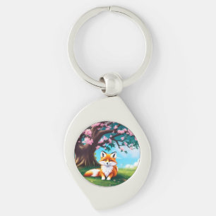Adorable Fox Sitting Under Tree-68563 Keychain