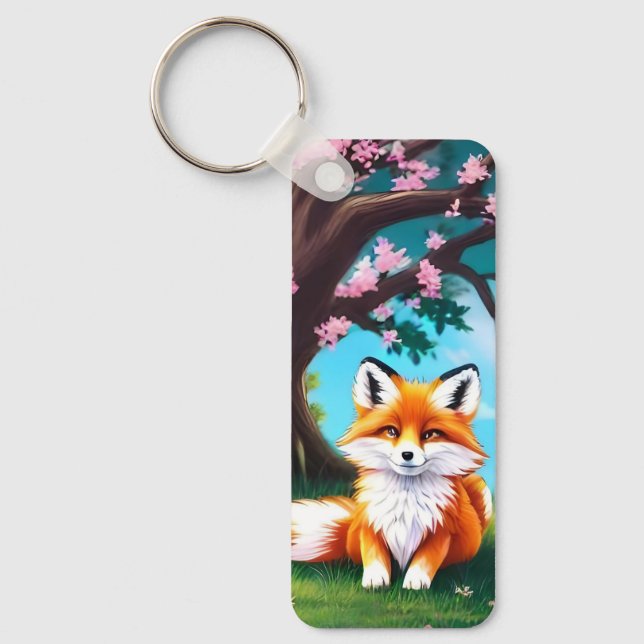 Adorable Fox Sitting Under Tree-68563 Keychain (Front)