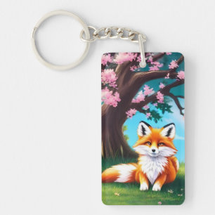 Adorable Fox Sitting Under Tree Keychain