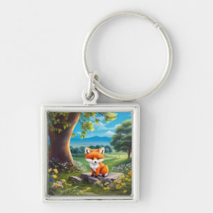 Adorable Fox Sitting Under Tree Keychain
