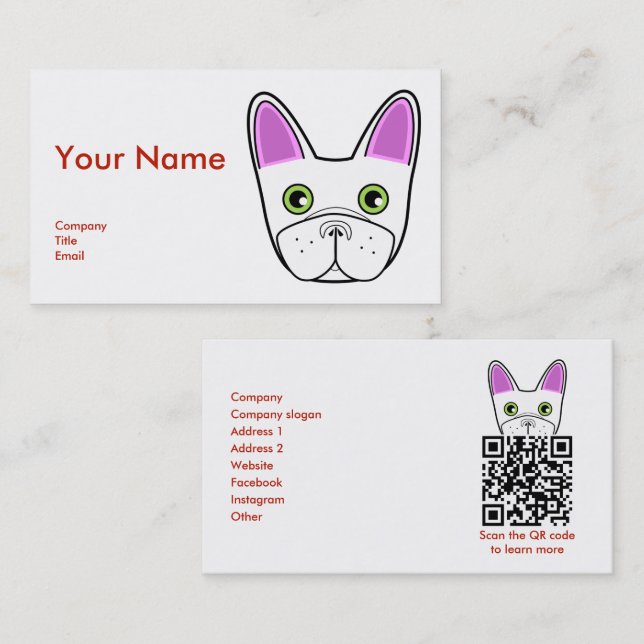 Adorable French Bulldog Face - Business Card (Front/Back)