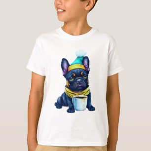 Adorable French Bulldog in Santa Hat and Scarf T-Shirt