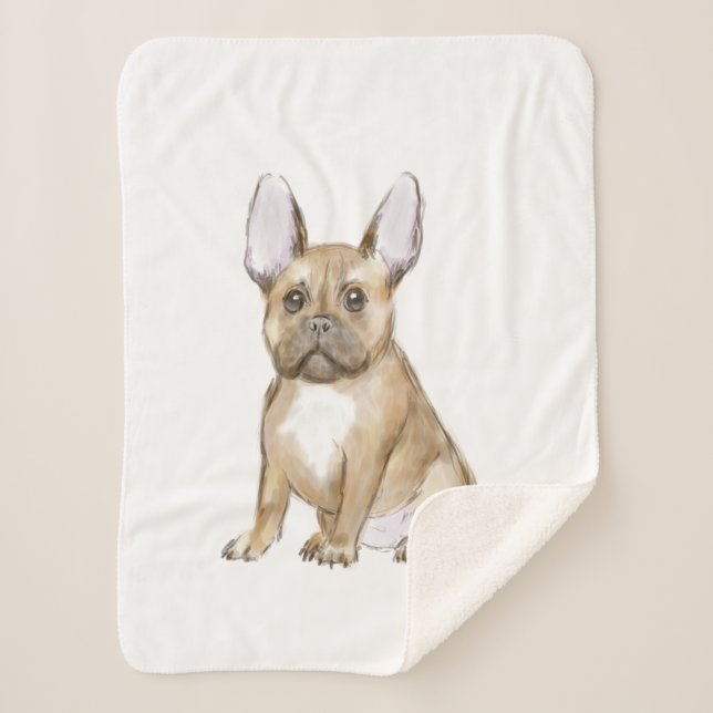 Adorable french bulldog puppy sherpa blanket (Front)