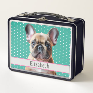 Adorable French Bulldog Puppy Teal Kid's Animal Metal Lunch Box