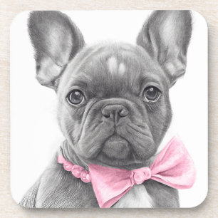 Adorable french bulldog puppy with a pink bow coaster