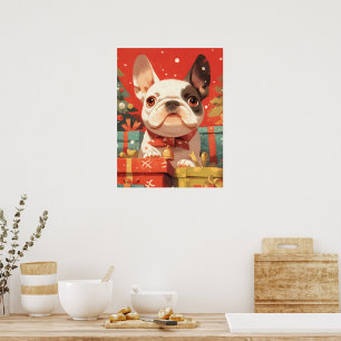 Adorable French Bulldog with Christmas Gifts Poster