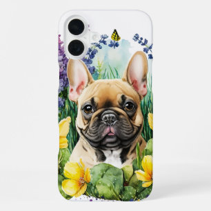 ADORABLE FRENCH BULLDOG WITH WILDFLOWERS iPhone 16 PLUS CASE