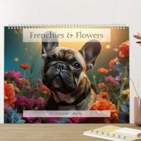 Adorable French Bulldogs with Flowers