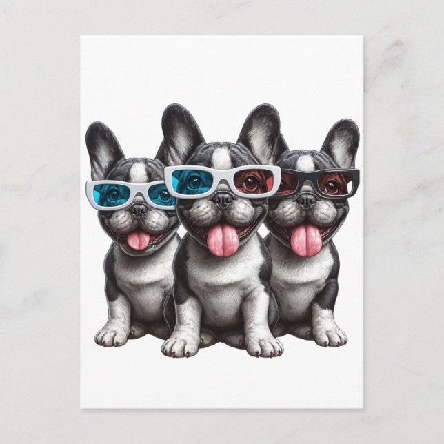 Adorable French Bulldogs With Sunglasses Postcard (Front)