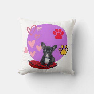 Adorable Frenchie Puppy with Hearts  Throw Pillow