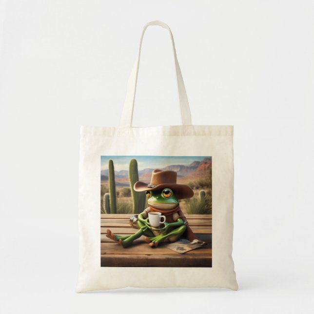 Adorable Frog Cowboy with Coffee Tote Bag (Front)