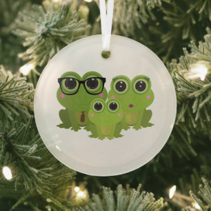 Adorable Frog Family Glass Ornament