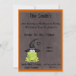 Adorable Frog in a Witches Hat Halloween Party Invitation