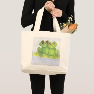 Adorable Frog Lovers Illustration Large Tote Bag
