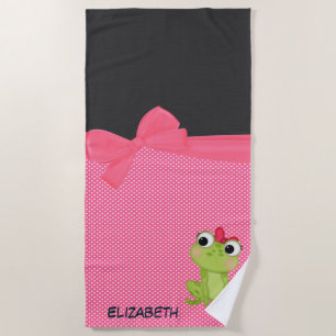 Adorable Frog,Polka Dots-Personalized Beach Towel