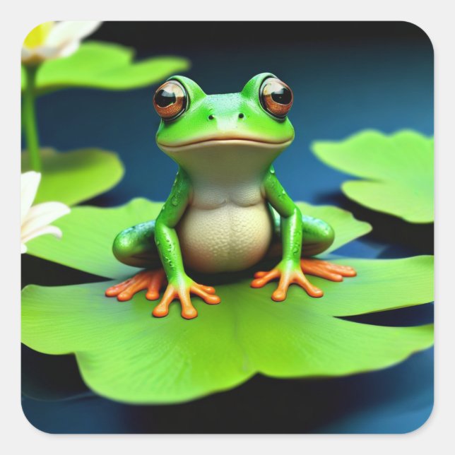 Adorable Frog Square Sticker (Front)
