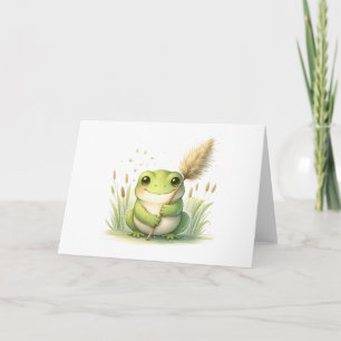 Adorable Frog with Pampas Grass Blank Greeting Card