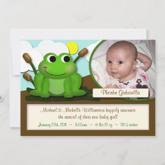 Adorable Froggy Boy or Girl Birth Announcements