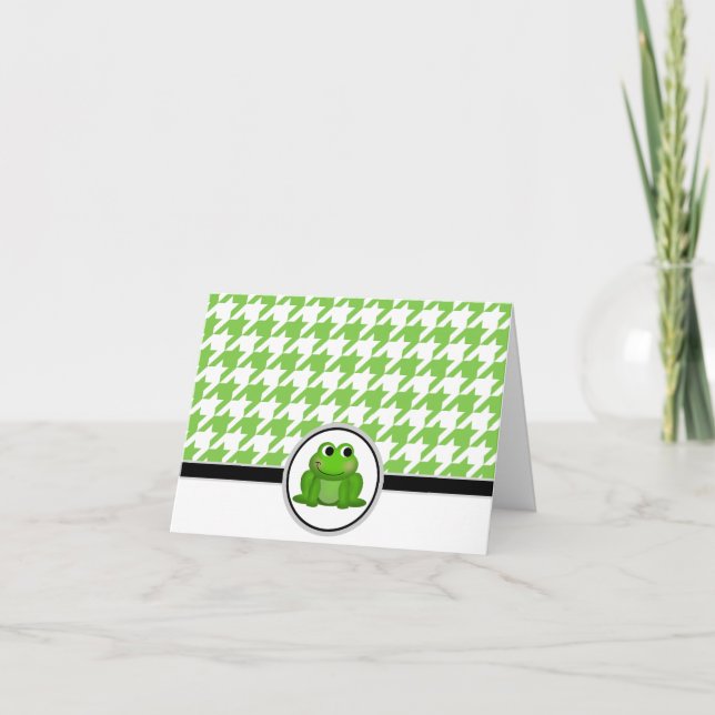 Adorable Froggy custom Green Houndstooth Cards (Front)