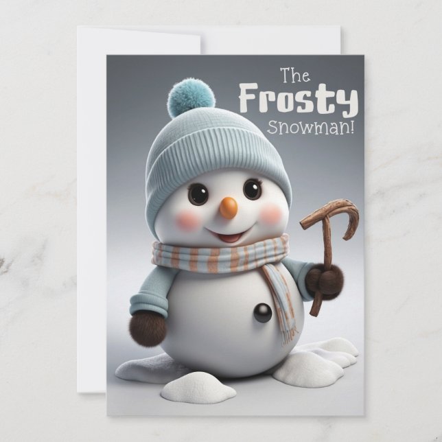 Adorable Frosty Snowman in Cool Winter Snow  Holiday Card (Front)
