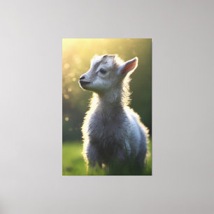 Adorable Full-Color Baby Goat Frolicking in Grass  Canvas Print