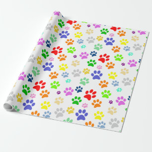 Adorable Fun and Colourful Pet Paws Print Pattern Wrapping Paper