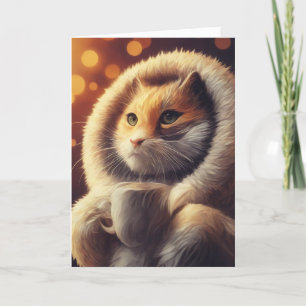 Adorable Funny Cat Holds Coffee Mug Card