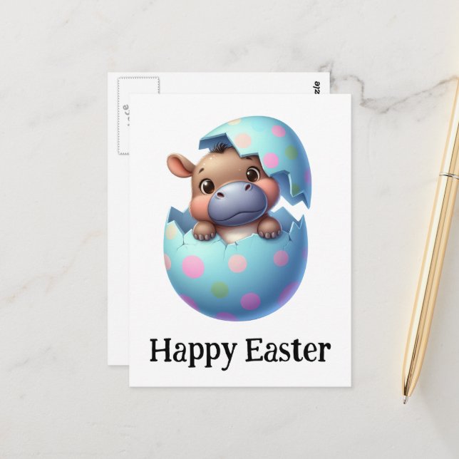 Adorable Funny Cute Easter Baby Hippo Postcard (Front/Back In Situ)