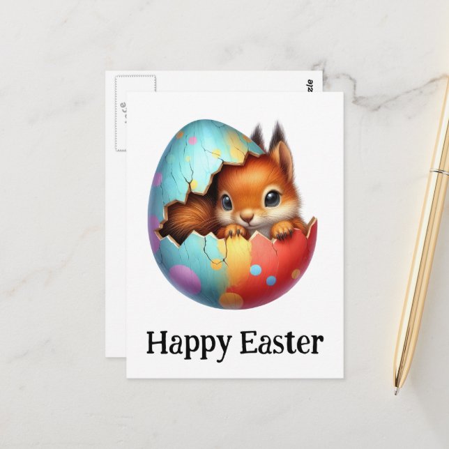 Adorable Funny Cute Easter Baby Squirrel Postcard (Front/Back In Situ)